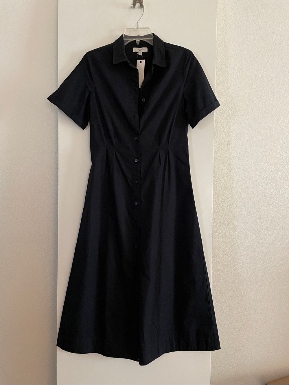 HABITUAL  Black Crisp Cotton Poplin Midi Button Down Shirt Dress NWT